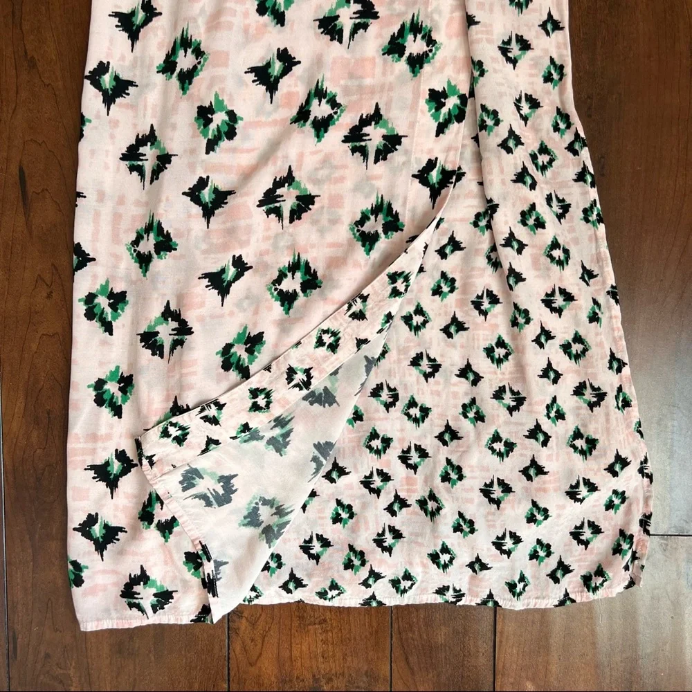 Revolve Suboo Pink & Green Ikat Wrap Cutot Midi Dress - Picture 6 of 11